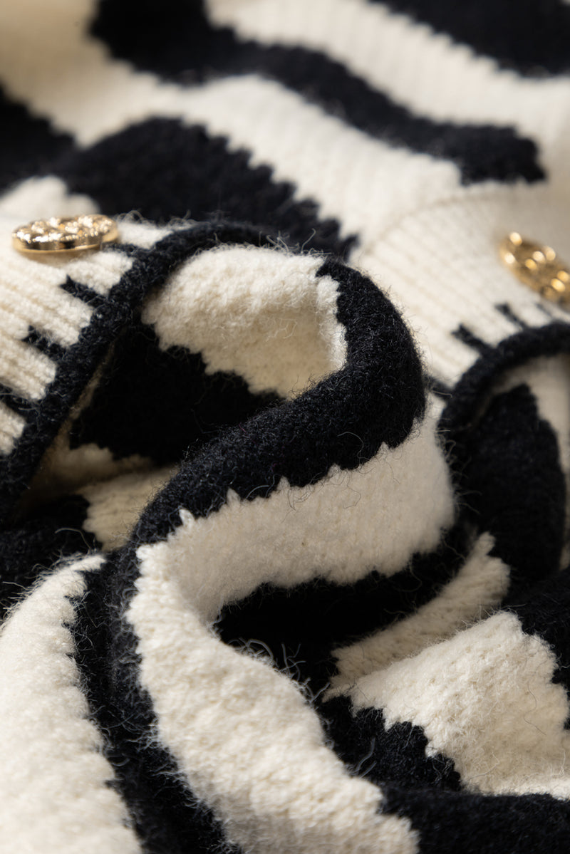 Solid Stripe Chic Golden Button Cardigan Sweater