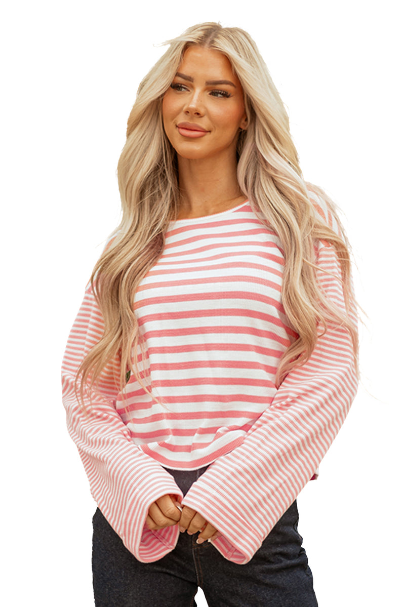Stripe Textured Contrast Dropped Long Sleeve Top