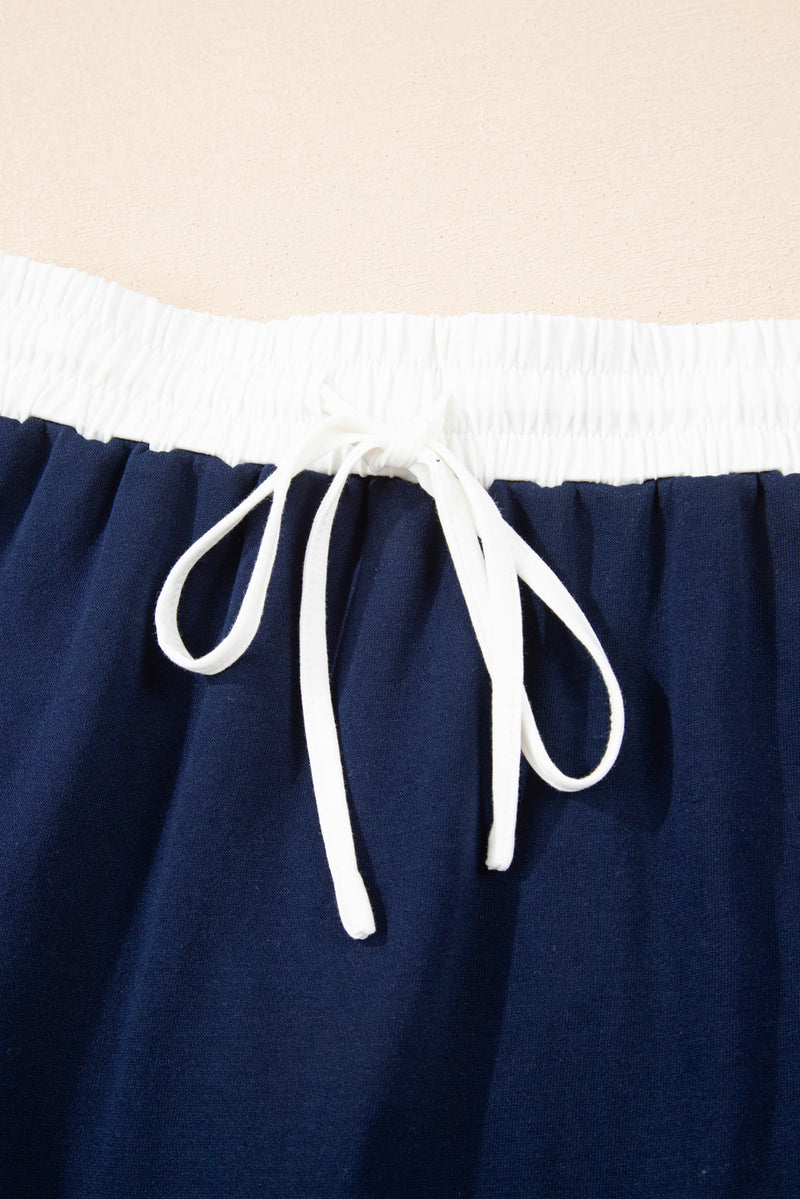 Varsity Stripe Detail Drop Shoulder Pullover Mini Skirt Set