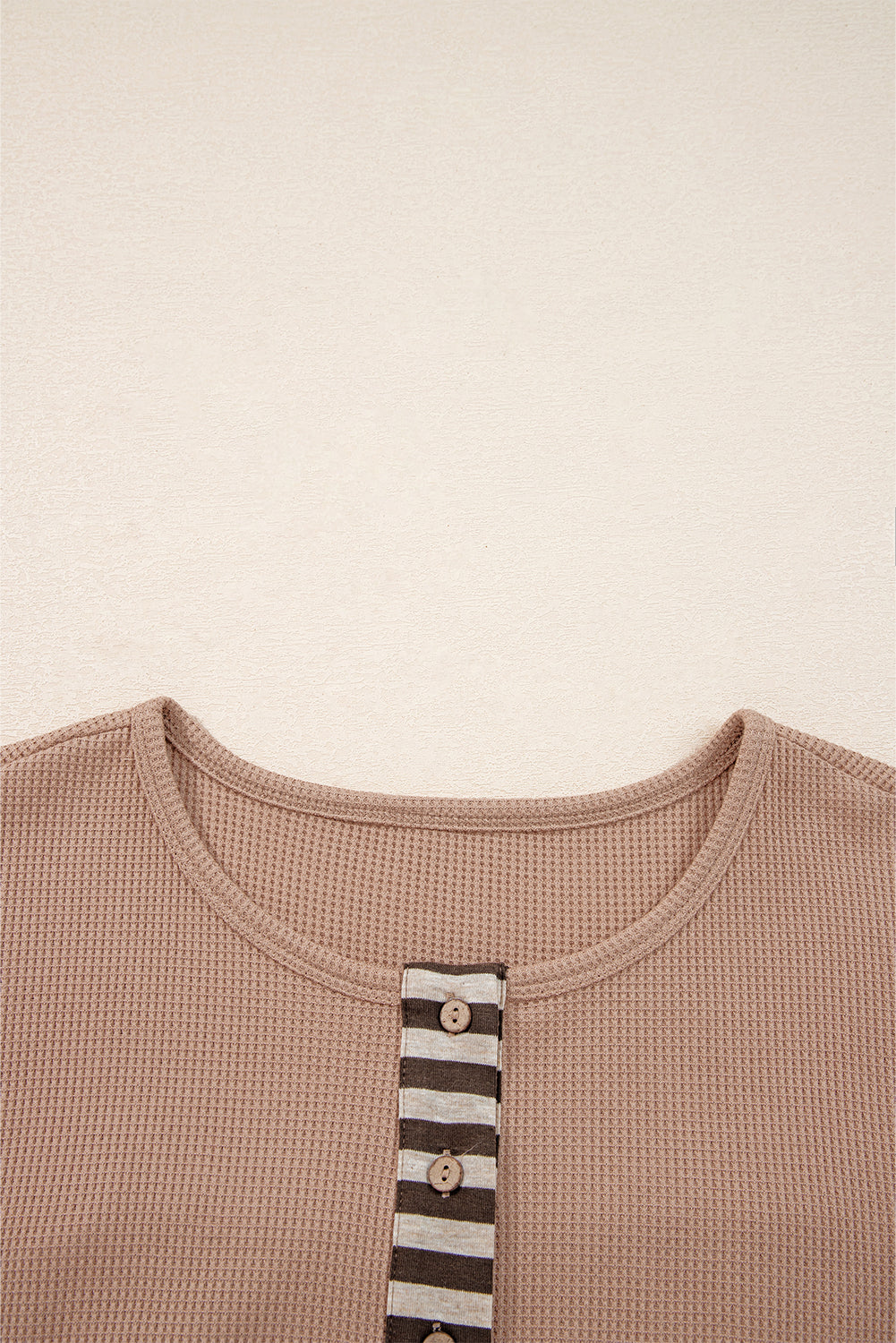 Waffle Stripe Plaid Patchwork Henley Knit Top