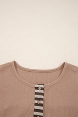 Waffle Stripe Plaid Patchwork Henley Knit Top