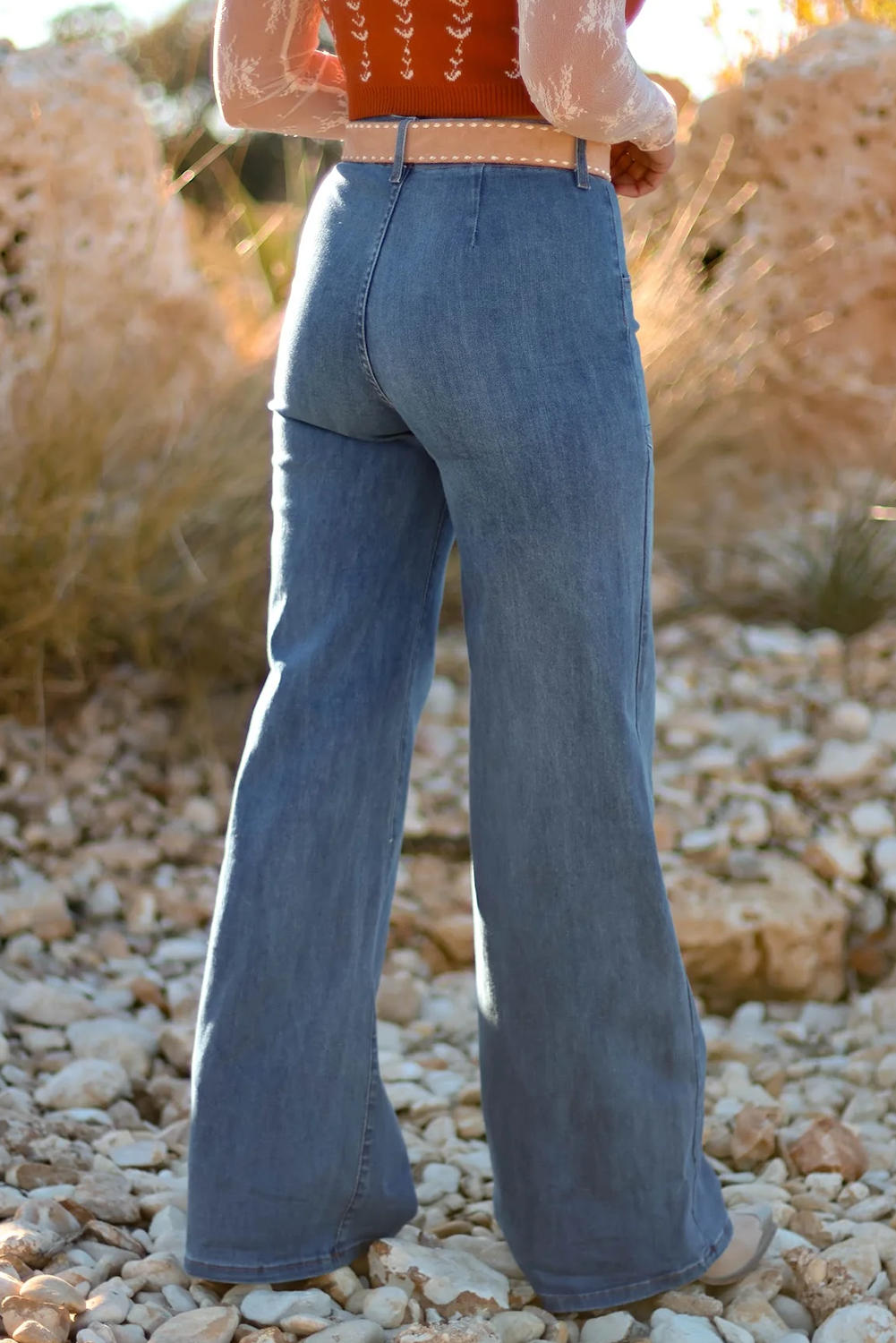 Multi Buttons High Waist Wide Leg Jeans With Pockets