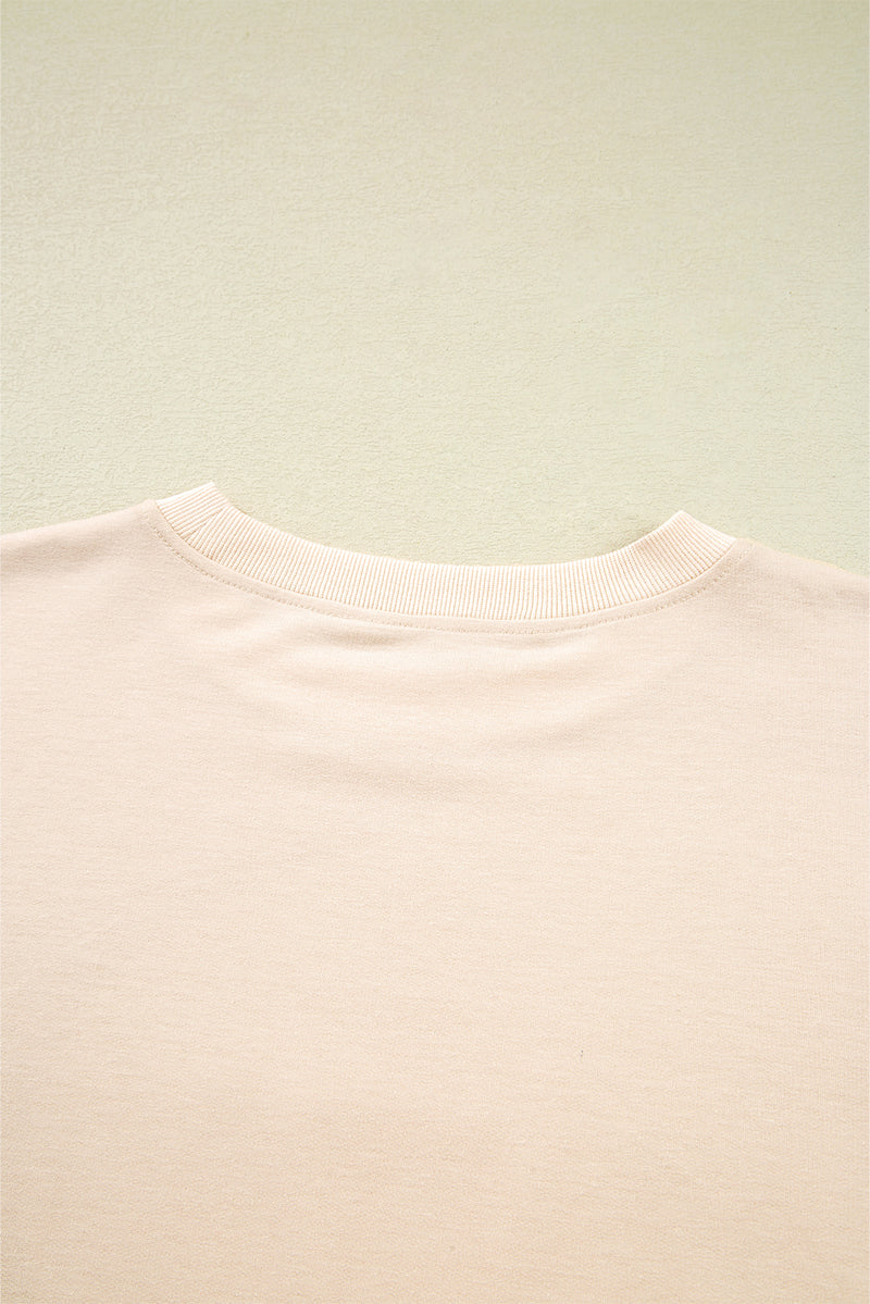 Raw Edge Flower Patch Drop Shoulder Casual Top