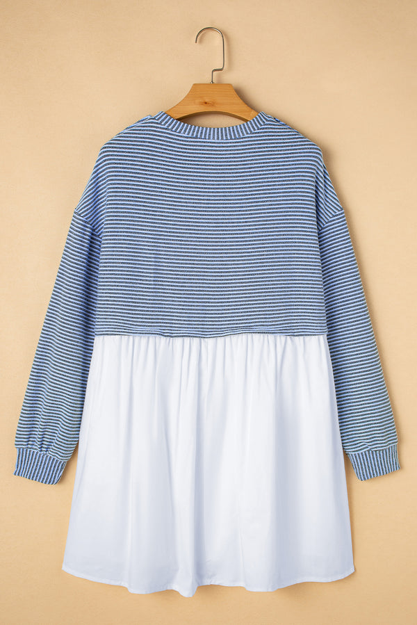 Stripe Patchwork Pleated High Waist Loose Mini Dress