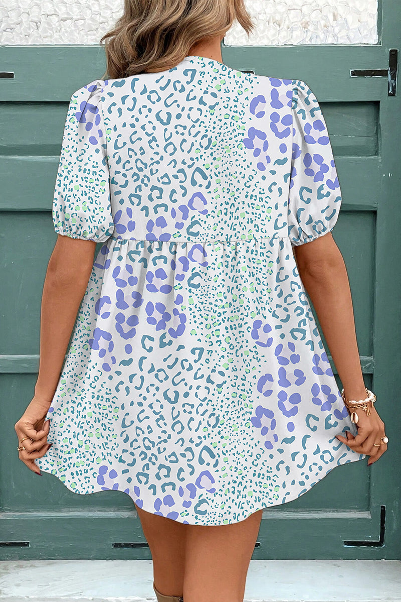 Floral Contrast Bow Puff Sleeve Mini Dress