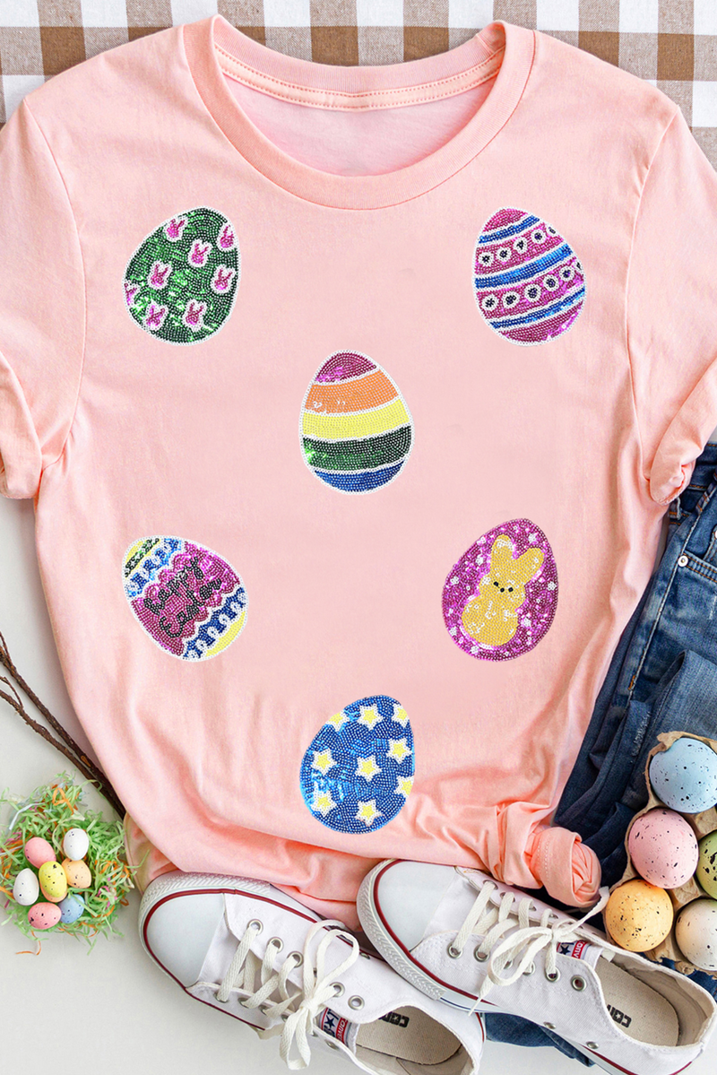 Sequin Easter Eggs Graphic Crewneck T Shirt