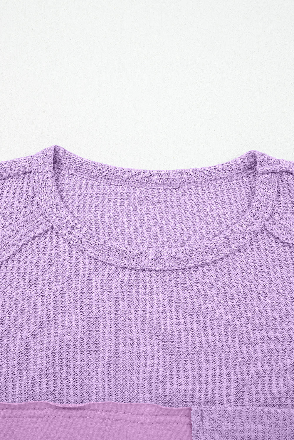 Thermal Knit Contrast Textured Patchwork Long Sleeve Top