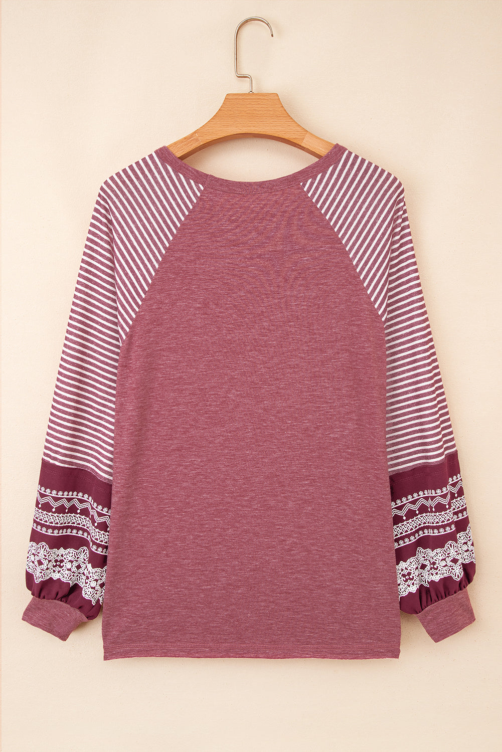 Contrast Print Striped Raglan Long Sleeve Loose Top