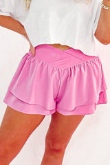 Solid Crossed Waist Tiered Flowy Shorts