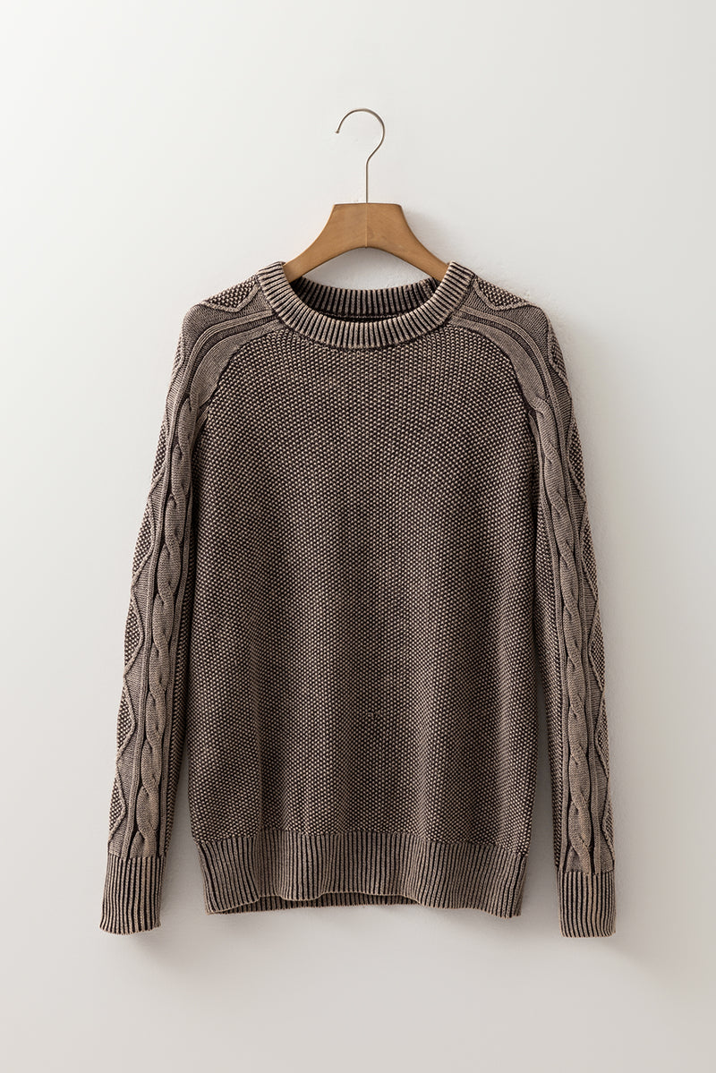 Contrast Cable Knit Sleeve Casual Sweater