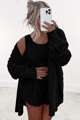 Crop Tank Top Shorts with Cardigan Lounge Set