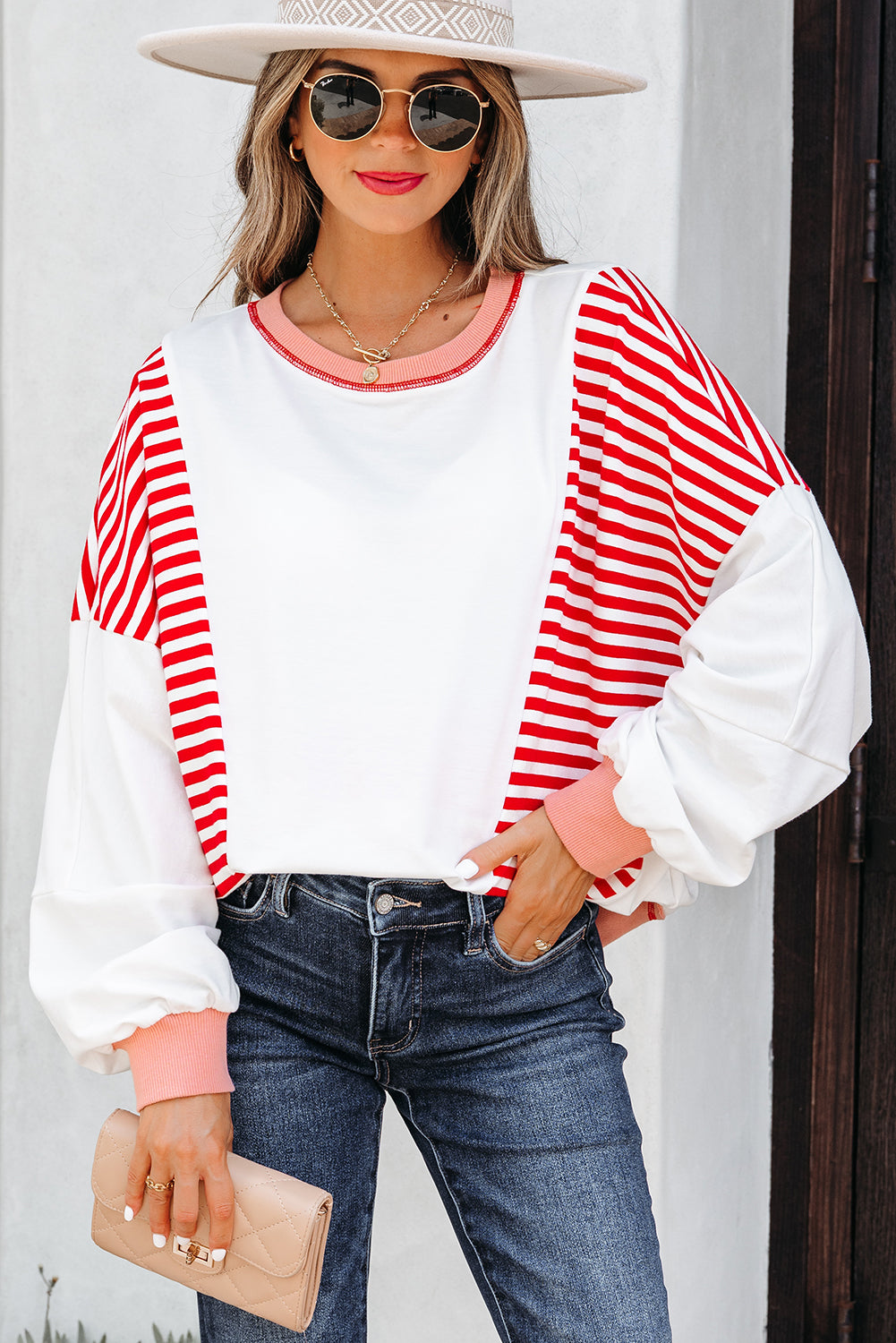Stripe Colorblock Patchwork Contrast Stitching Oversize Sweatshirt
