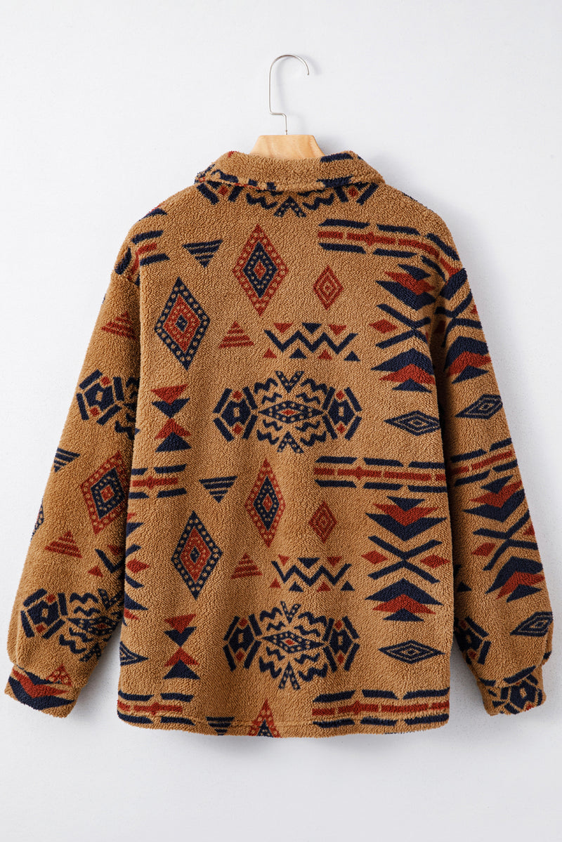 Western Aztec Pattern Fleece Shacket