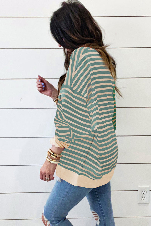 Stripe Color block Drop Shoulder Oversize Sweatshirt