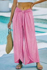Solid Knotted Drop Waist Split Leg Relaxed Pants