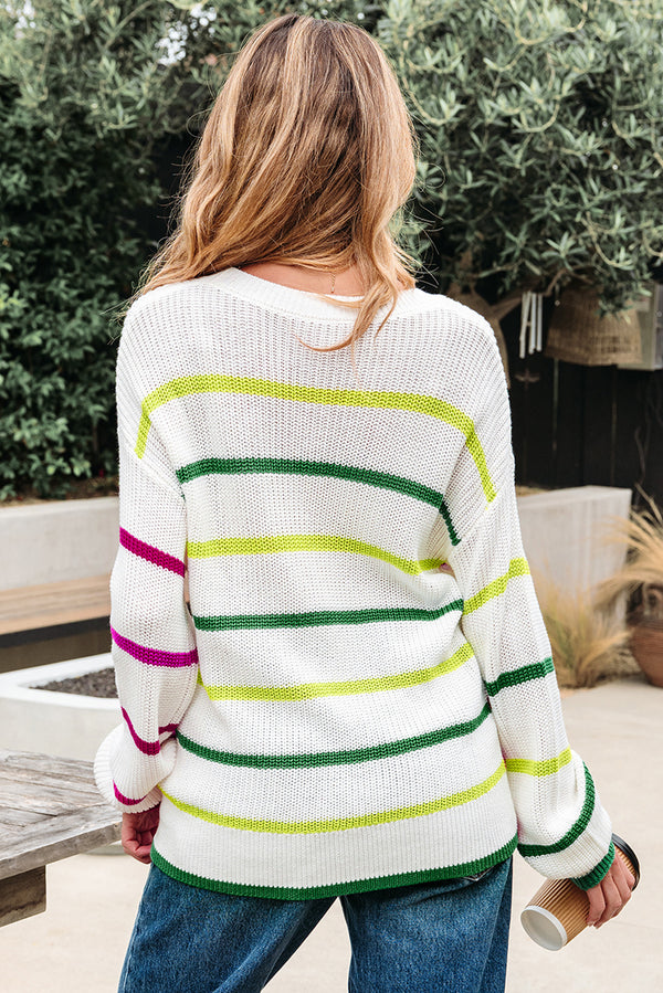 Colorful Striped Drop Shoulder Crew Neck Sweater