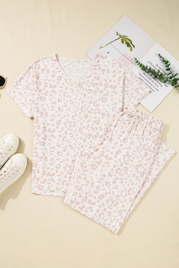 Cheetah V Neck Tee and Pants Lounge Set