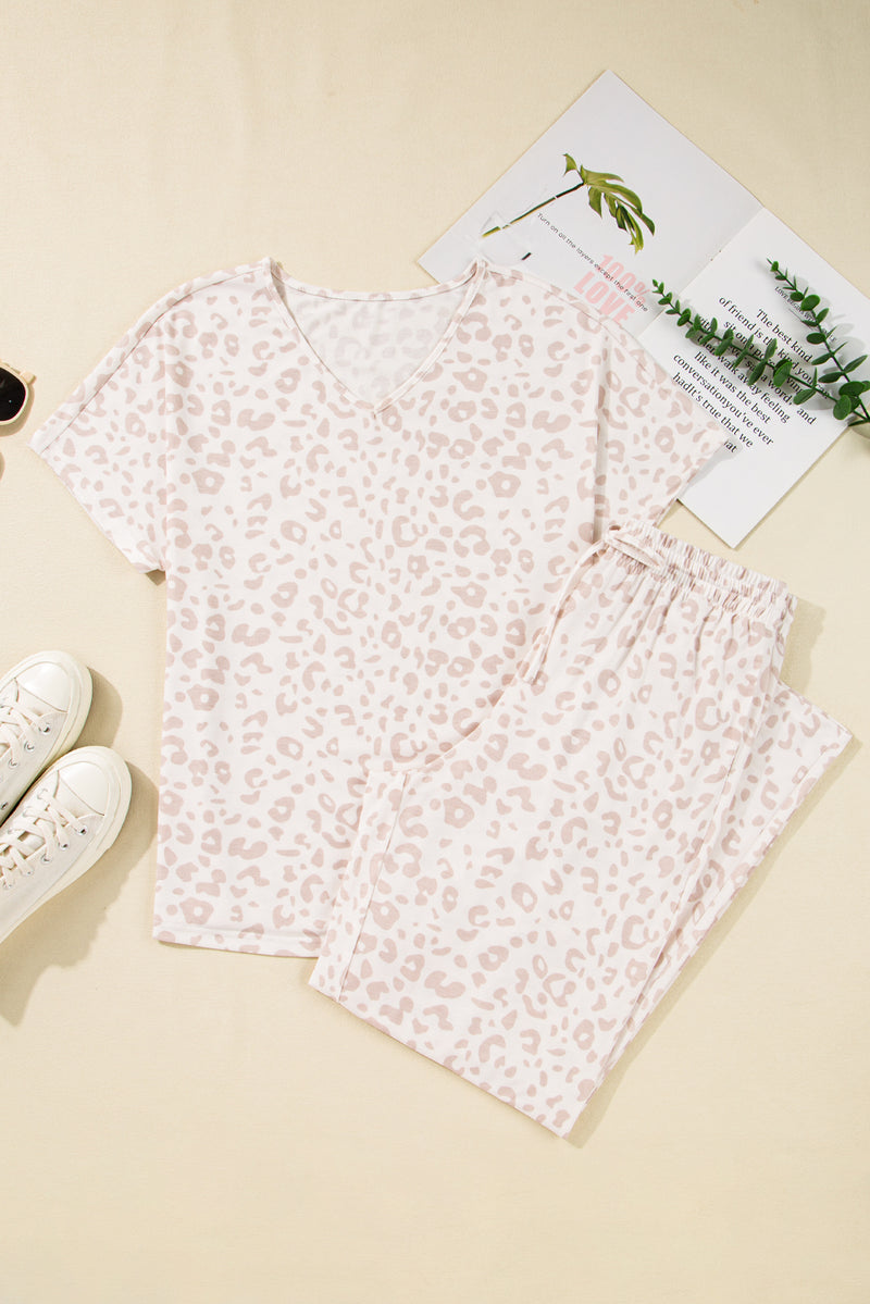 Cheetah V Neck Tee and Pants Lounge Set