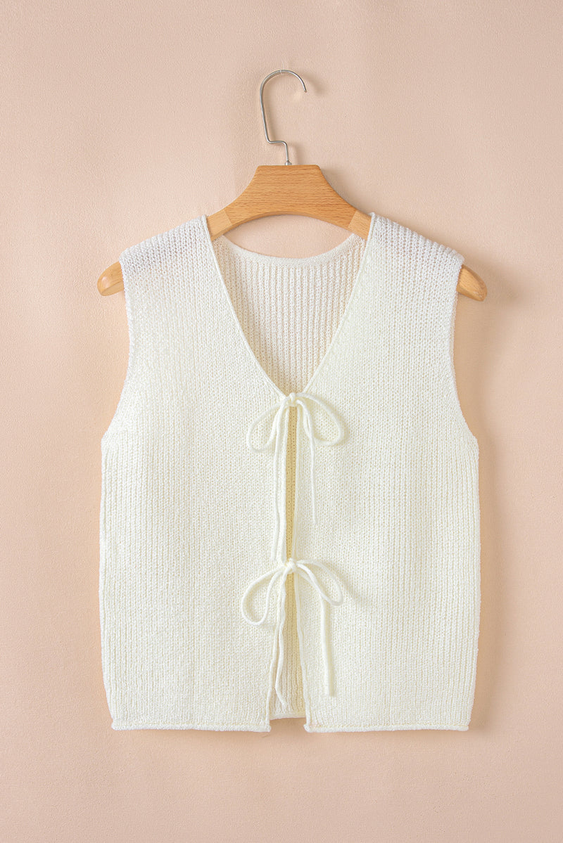 Solid Lace-up Front V Neck Sweater Vest