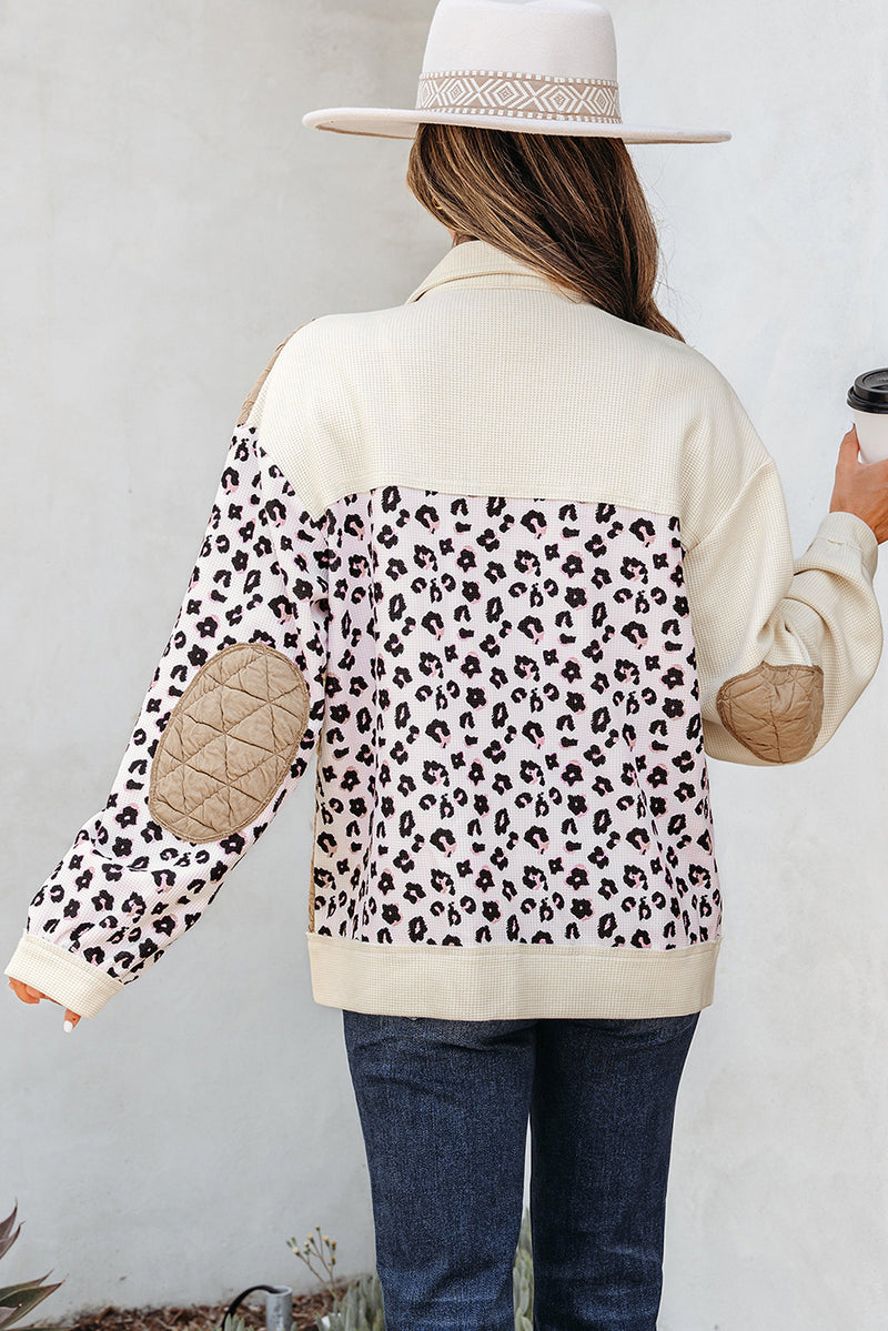Leopard Waffle Quilted Patchwork Button Front Jacket