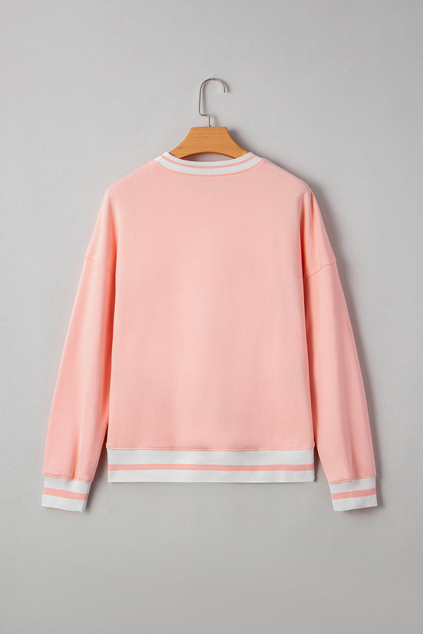 Halloween Terry Ghost Striped Trim Loose Sweatshirt