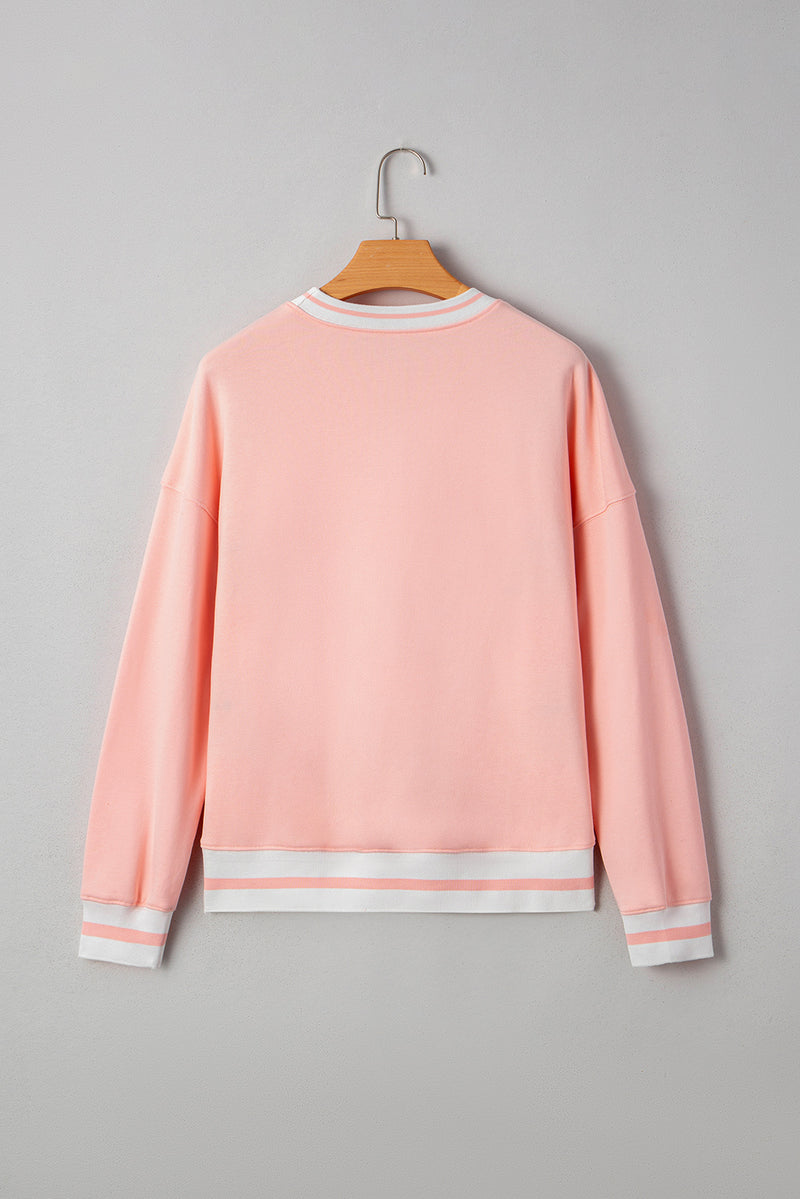 Halloween Terry Ghost Striped Trim Loose Sweatshirt