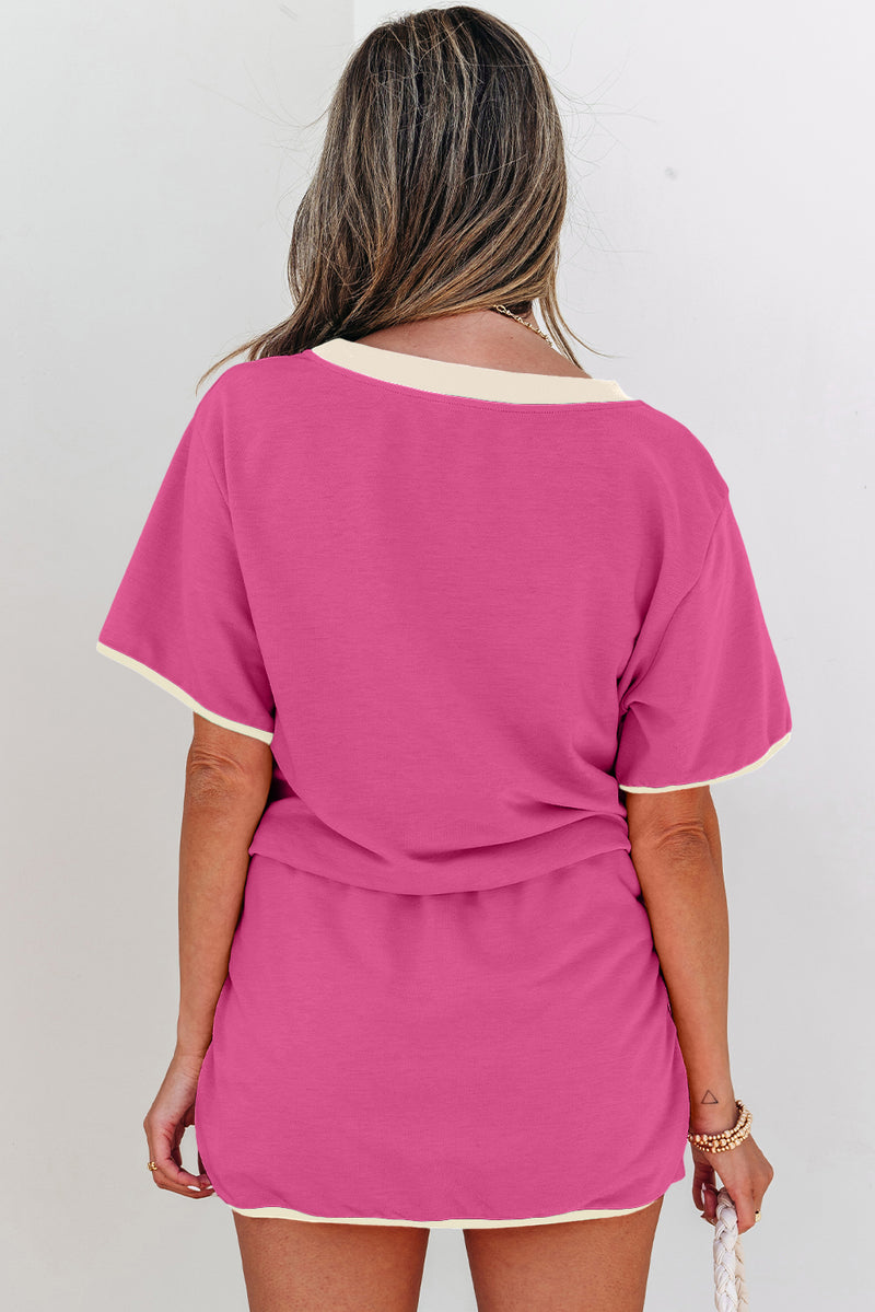 Colorblock Edge Drop Shoulder T Shirt and Skort 2Pcs Set