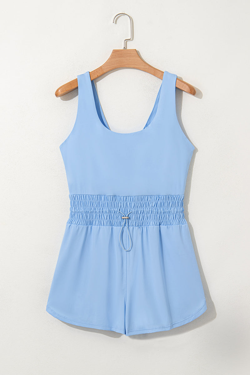 Plain Sleeveless Loop Drawstring Cinched Waist Romper