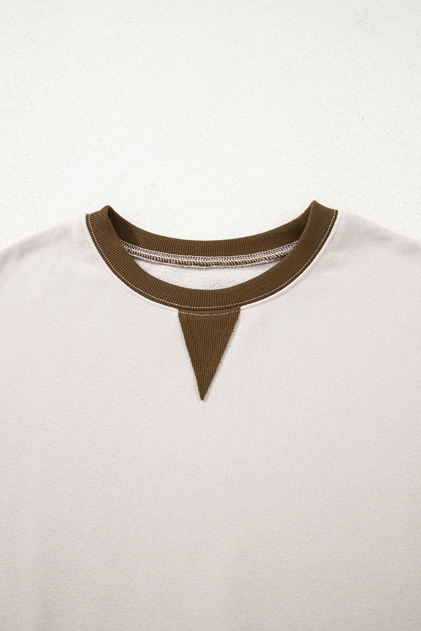 Parchment Striped Colorblock Patchwork Drop Shoulder Sweatshirt