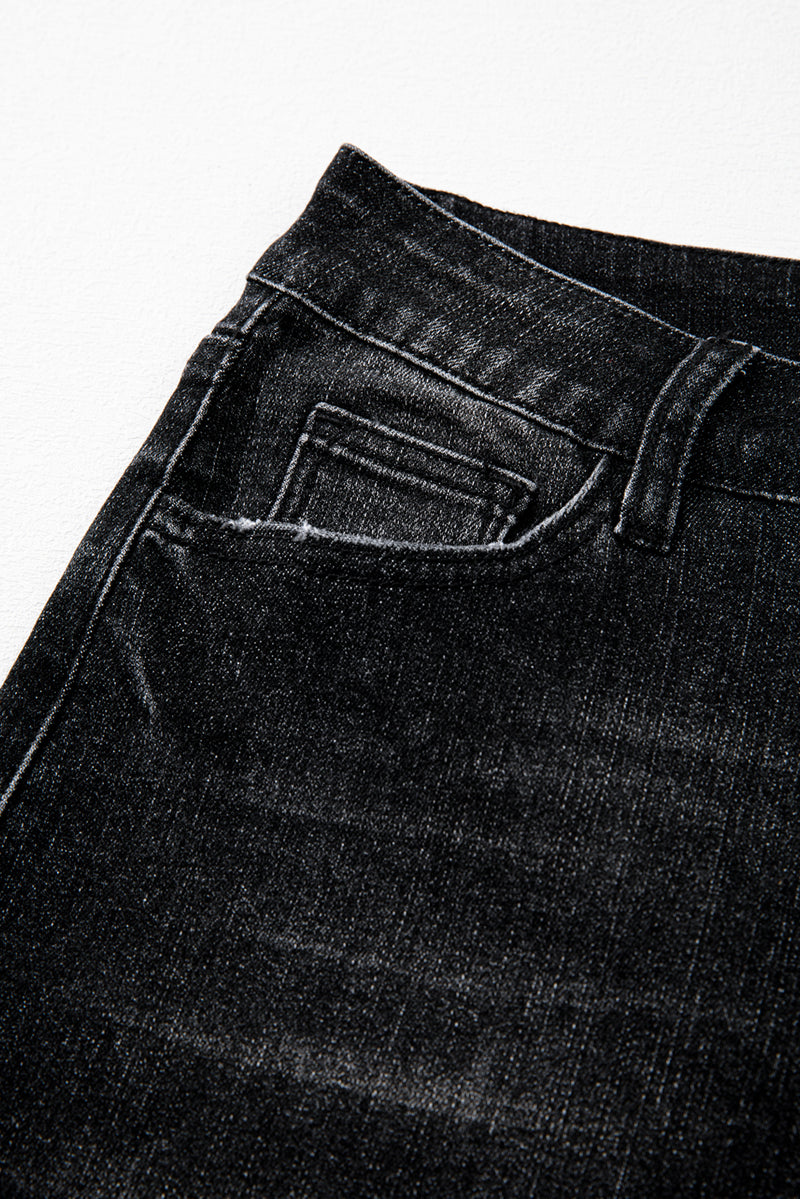 Mineral Wash Raw Hem High Waist Flared Jeans