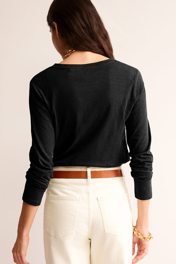 Solid Color V Neck Long Sleeve Stretchy Top