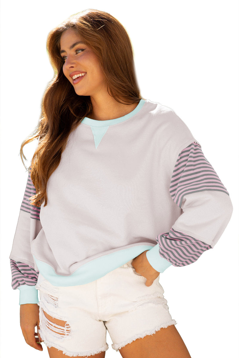 Striped Color block Patchwork Drop Shoulder Sweatshirt