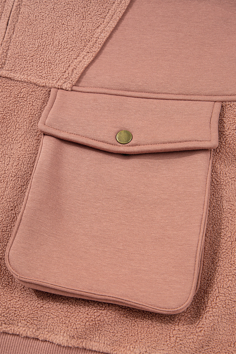 Exposed Seam Side Pockets Half Zipper Baggy Sweatshirt