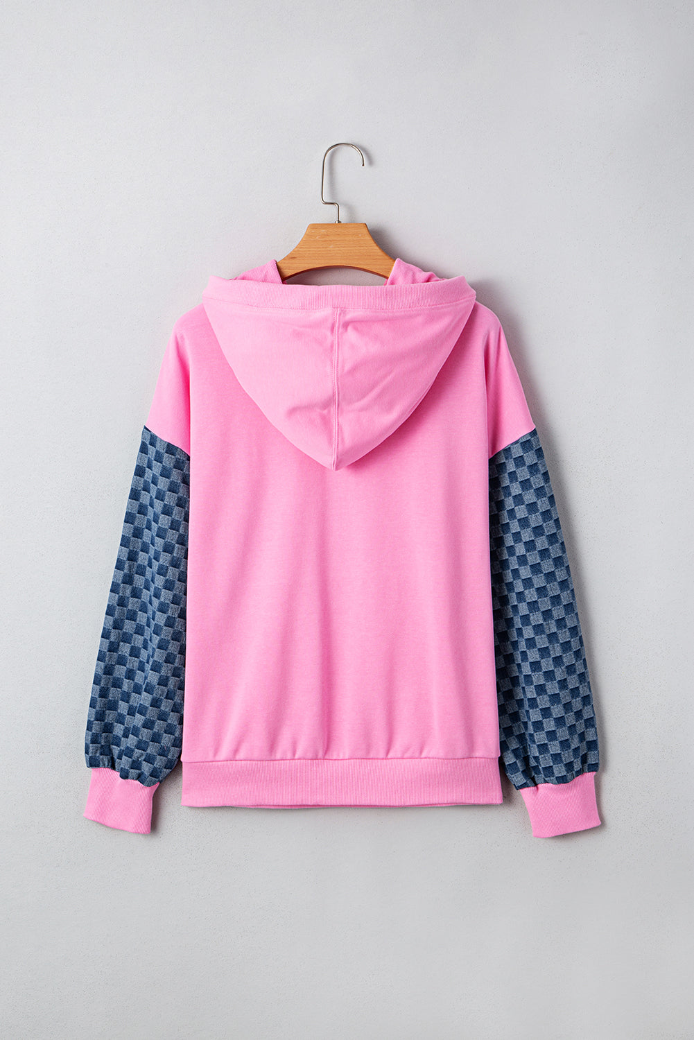 Checkered Patchwork Kangaroo Pocket Half Zipper Hoodie