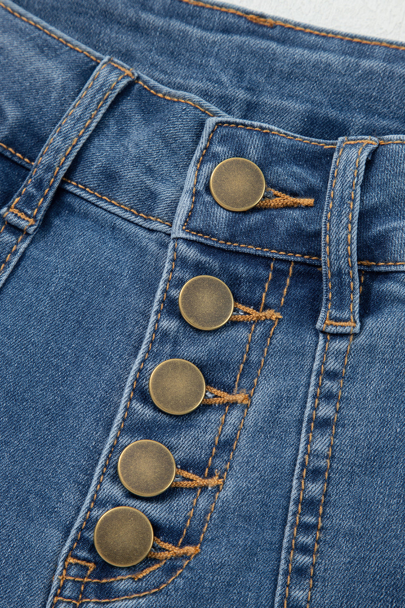 Multi Buttons High Waist Wide Leg Jeans With Pockets