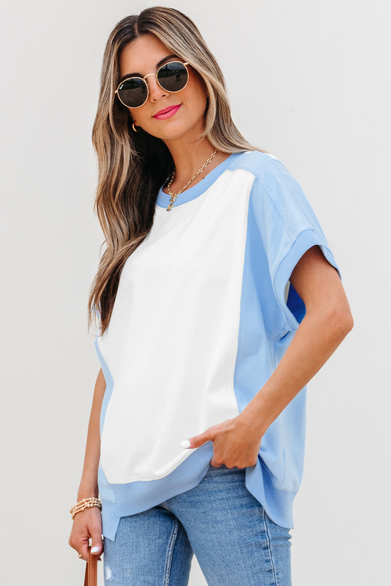 Color Block Exposed Seam Crew Neck T Shirt