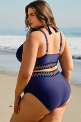 Embroidered Trim Wrap Tie Knot Plus Size High Waisted Bikini
