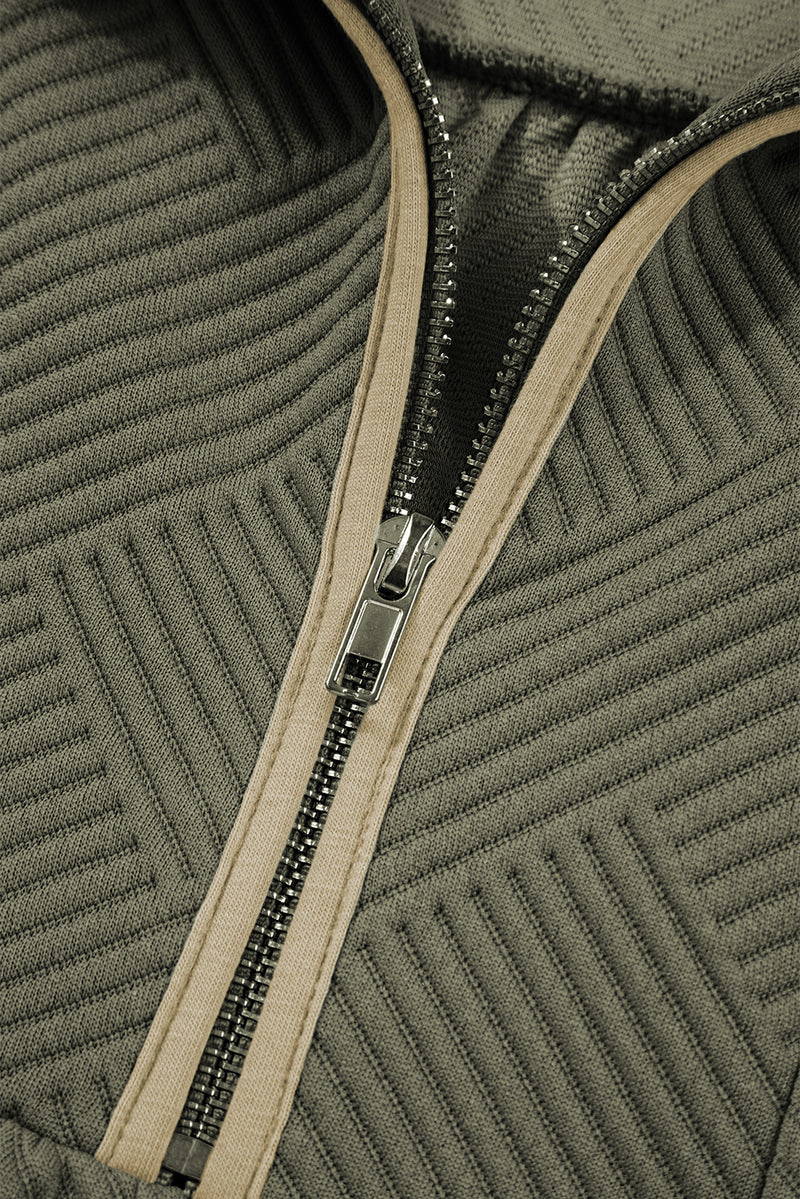 Quarter Zip Collar Bracelet Sleeve Textured Mini Dress