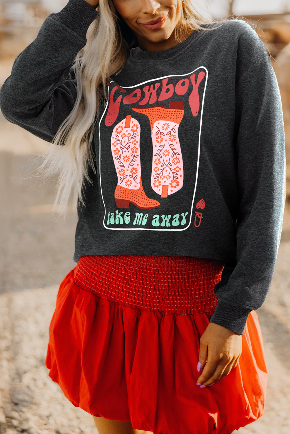 Grey Cowboy Queen Card Drop Shoulder Graphic Sweatshirt