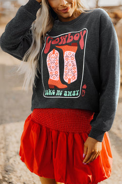 Grey Cowboy Queen Card Drop Shoulder Graphic Sweatshirt