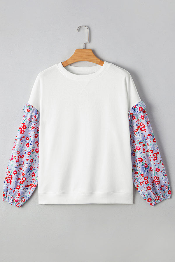 Floral Ruffled Balloon Sleeve Patchwork Loose Blouse