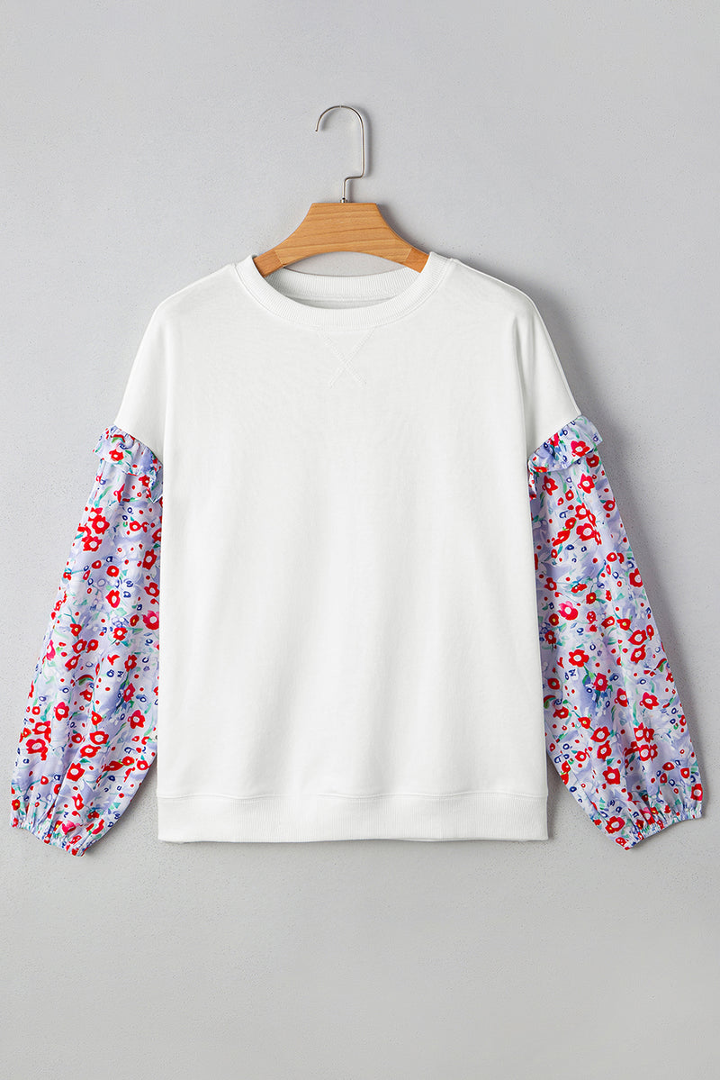 Floral Ruffled Balloon Sleeve Patchwork Loose Blouse