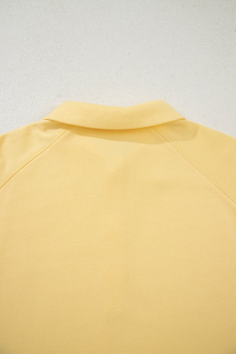 Cream Button Collar Drop Shoulder Pullover and Shorts 2pcs Outfit