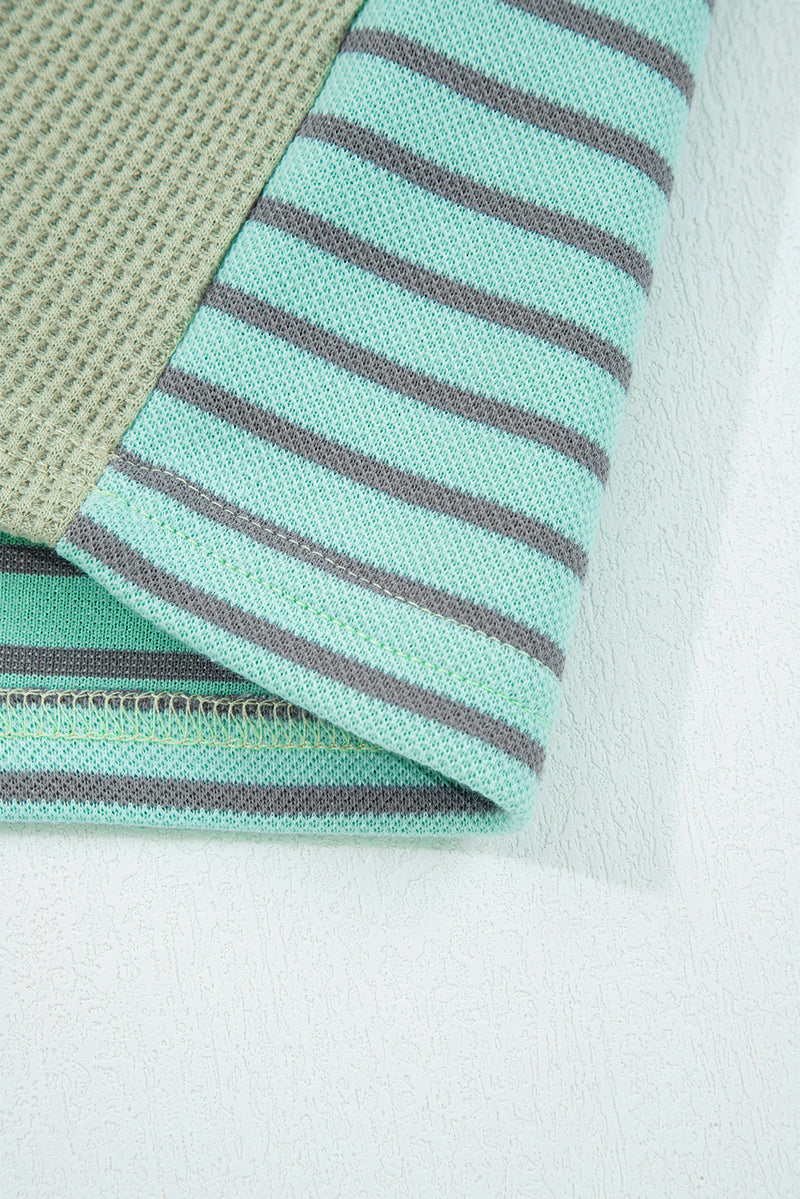 Exposed Seam Waffle Striped Patchwork Baggy Pullover