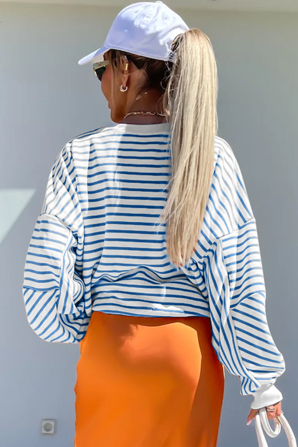 Stripe Drop Shoulder Crew Neck Loose Sweatshirt