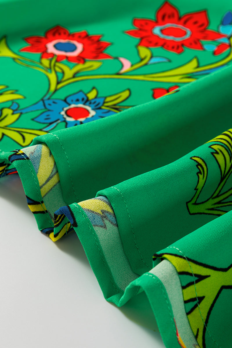 Floral Print Flutter Sleeve Frilly Neck Blouse