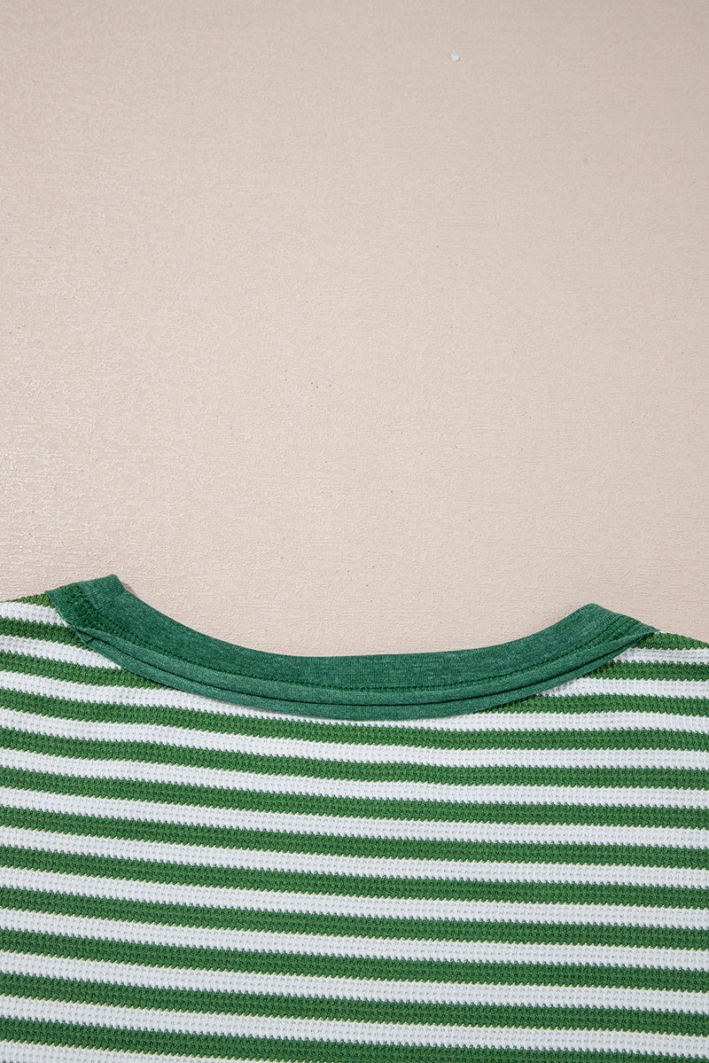 Stripe Thermal Knit Drop Shoulder Casual Top