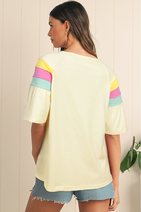 Color Block Stitched Sleeve Loose T Shirt