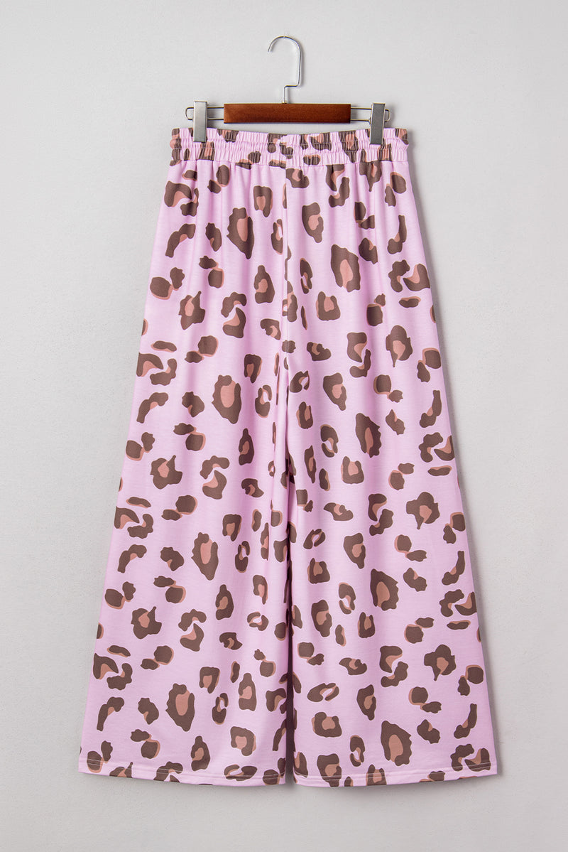 Drawstring Leopard Print Patch Pocket Loose Pants