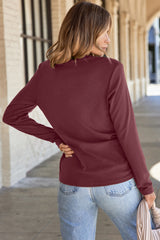 Burgundy Solid Exposed Seam Crew Neck Long Sleeve Top
